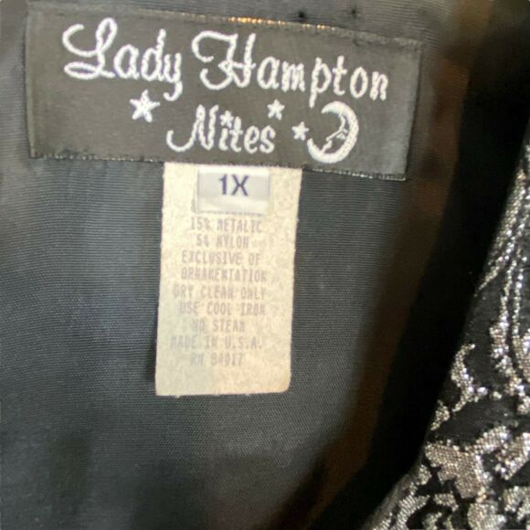 Disco Chic Evening Top Retro 80s Lady Hampton Nights Women Black Silver Size 1X - Picture 9 of 16